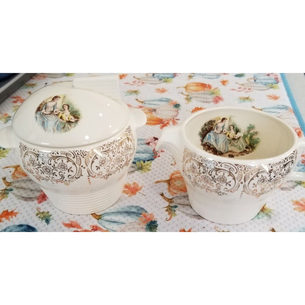 vintage American Limoges Triumph China d'Or china cream and sugar bowls 22k trim